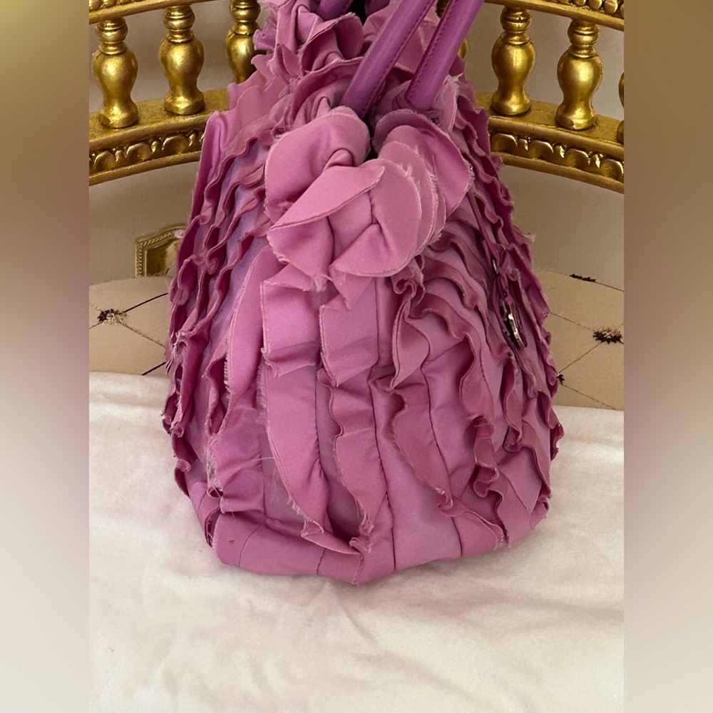 Prada Tessuto origami ruffled nylon tote hand bag pink Italy - Picture 3 of 16